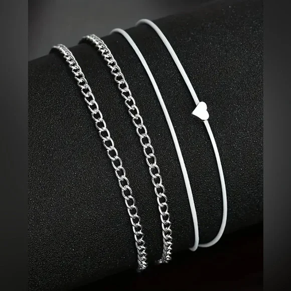 Layered Wrap Around Heart Anklet Silver Tone White NEW - Picture 5 of 8